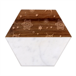 Christmas Snowflake Seamless Pattern With Tiled Falling Snow Marble Wood Coaster (Hexagon) 