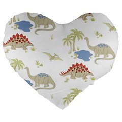 Dinosaur Art Pattern Large 19  Premium Flano Heart Shape Cushions by Ket1n9