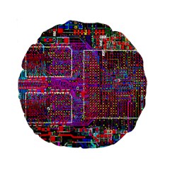 Technology Circuit Board Layout Pattern Standard 15  Premium Round Cushions by Ket1n9