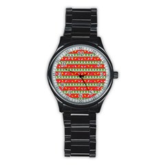 Christmas-papers-red-and-green Stainless Steel Round Watch by Grandong
