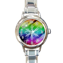 Christmas-snowflake-background Round Italian Charm Watch by Grandong