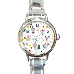 Christmas-seamless-pattern-with-cute-kawaii-mouse Round Italian Charm Watch by Grandong