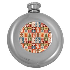 Cute Christmas Seamless Pattern Vector  - Round Hip Flask (5 Oz) by Grandong