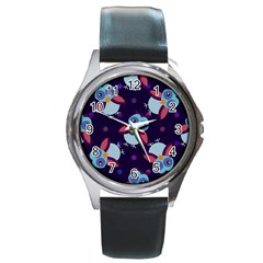 Owl-pattern-background Round Metal Watch by Grandong