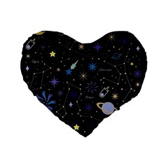 Starry Night  Space Constellations  Stars  Galaxy  Universe Graphic  Illustration Standard 16  Premium Heart Shape Cushions by Grandong