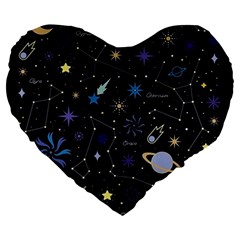 Starry Night  Space Constellations  Stars  Galaxy  Universe Graphic  Illustration Large 19  Premium Heart Shape Cushions by Grandong