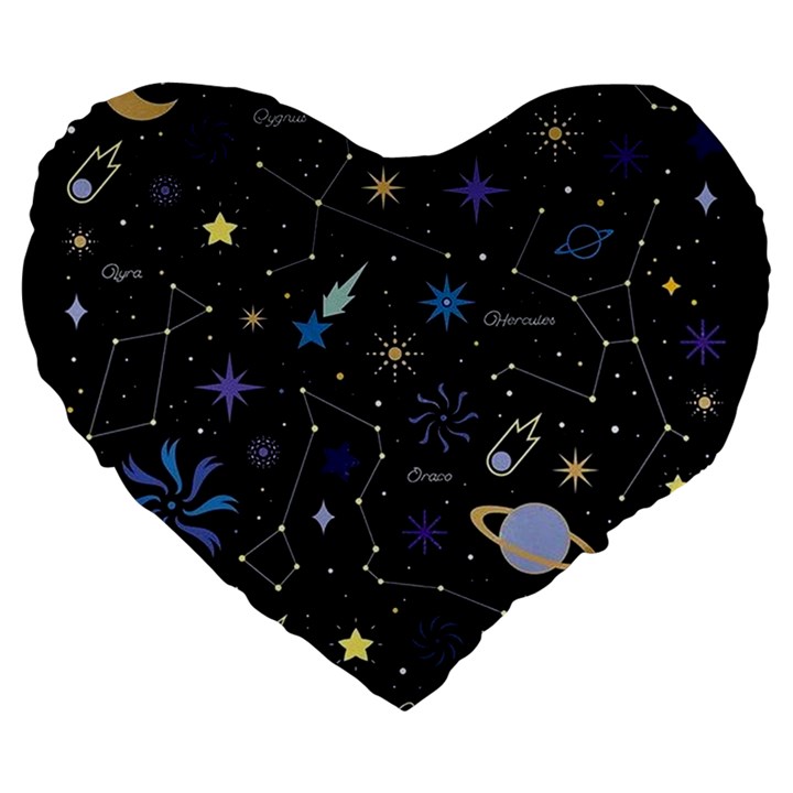 Starry Night  Space Constellations  Stars  Galaxy  Universe Graphic  Illustration Large 19  Premium Flano Heart Shape Cushions