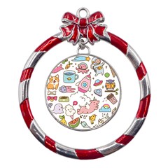 Set-kawaii-doodles -- Metal Red Ribbon Round Ornament