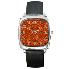 Floral Time In Peace And Love Square Metal Watch by pepitasart