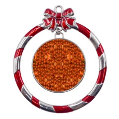 Floral Time In Peace And Love Metal Red Ribbon Round Ornament by pepitasart