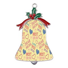 Love Mom Happy Mothers Day I Love Mom Graphic Pattern Metal Holly Leaf Bell Ornament by Vaneshop
