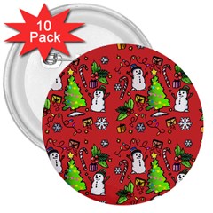 Santa Snowman Gift Holiday 3  Buttons (10 Pack)  by Pakjumat