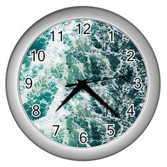 Blue Ocean Waves Wall Clock (silver) by Jack14