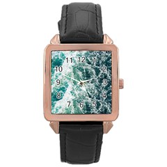 Blue Ocean Waves Rose Gold Leather Watch  by Jack14