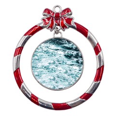 Ocean Wave Metal Red Ribbon Round Ornament by Jack14