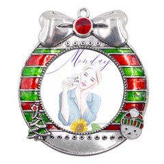 Monday 1 Metal X mas Ribbon With Red Crystal Round Ornament by SychEva
