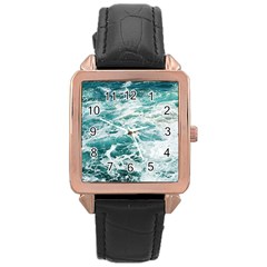 Blue Crashing Ocean Wave Rose Gold Leather Watch  by Jack14
