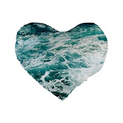 Blue Crashing Ocean Wave Standard 16  Premium Flano Heart Shape Cushions by Jack14