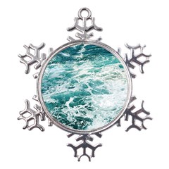 Blue Crashing Ocean Wave Metal Large Snowflake Ornament by Jack14