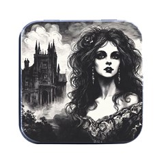 Gothic Girl With Castle Square Metal Box (black) by Malvagia