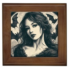 Goth Girl With Bats Framed Tile by Malvagia