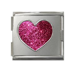 Pink Glitter Mega Link Heart Italian Charm (18mm) by Amaryn4rt