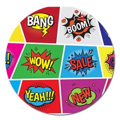 Pop Art Comic Vector Speech Cartoon Bubbles Popart Style With Humor Text Boom Bang Bubbling Expressi Magnet 5  (round) by Amaryn4rt