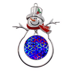 Blue Bee Hive Pattern Metal Snowman Ornament by Amaryn4rt
