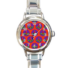 Christmas Candles Seamless Pattern Round Italian Charm Watch by Amaryn4rt