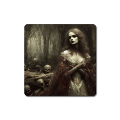 Spooky Woman With Skulls Square Magnet by Malvagia