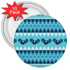 Blue Christmas Vintage Ethnic Seamless Pattern 3  Buttons (10 Pack)  by Amaryn4rt