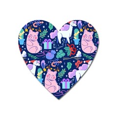 Colorful-funny-christmas-pattern Pig Animal Heart Magnet by Amaryn4rt