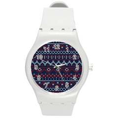 Christmas-concept-with-knitted-pattern Round Plastic Sport Watch (m) by Amaryn4rt