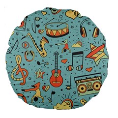 Seamless-pattern-musical-instruments-notes-headphones-player Large 18  Premium Round Cushions by Amaryn4rt