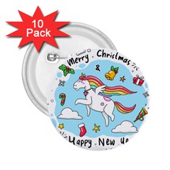 Merry Christmas Xmas Doodle Sketch Cartoon Unicorn 2 25  Buttons (10 Pack)  by Pakjumat