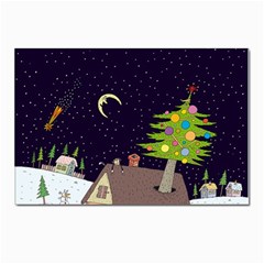 House Tree Man Moon Night Stars Postcard 4 x 6  (pkg Of 10) by Pakjumat