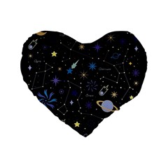 Starry Night  Space Constellations  Stars  Galaxy  Universe Graphic  Illustration Standard 16  Premium Flano Heart Shape Cushions by Pakjumat