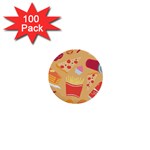 Fast Junk Food  Pizza Burger Cool Soda Pattern 1  Mini Buttons (100 pack) 