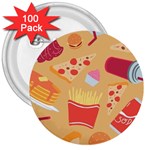 Fast Junk Food  Pizza Burger Cool Soda Pattern 3  Buttons (100 pack) 