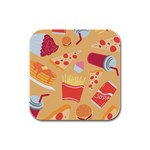 Fast Junk Food  Pizza Burger Cool Soda Pattern Rubber Square Coaster (4 pack)