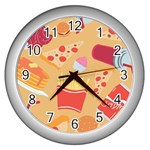 Fast Junk Food  Pizza Burger Cool Soda Pattern Wall Clock (Silver)
