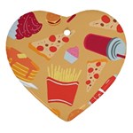 Fast Junk Food  Pizza Burger Cool Soda Pattern Heart Ornament (Two Sides)