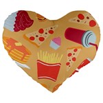 Fast Junk Food  Pizza Burger Cool Soda Pattern Large 19  Premium Flano Heart Shape Cushions