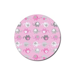 Animals Elephant Pink Cute Rubber Coaster (round)