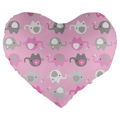 Animals Elephant Pink Cute Large 19  Premium Heart Shape Cushions
