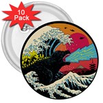 Retro Wave Kaiju Godzilla Japanese Pop Art Style 3  Buttons (10 pack) 