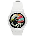 Retro Wave Kaiju Godzilla Japanese Pop Art Style Round Plastic Sport Watch (M)