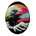 Retro Wave Kaiju Godzilla Japanese Pop Art Style Oval Glass Fridge Magnet (4 pack)