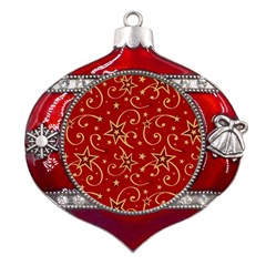 Christmas Texture Pattern Red Craciun Metal Snowflake And Bell Red Ornament by Sarkoni