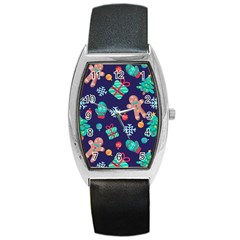 Christmas Texture New Year Background Trees Retro Pattern Barrel Style Metal Watch by Sarkoni
